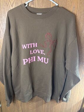 Dark Grey “PHI MU” Sorority Crewneck Girly Coquette Bow Size L